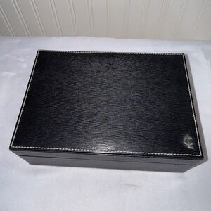 Vintage Coach Hinged Black Textured Epi Leather Hard Case Jewelry Box Made Spain